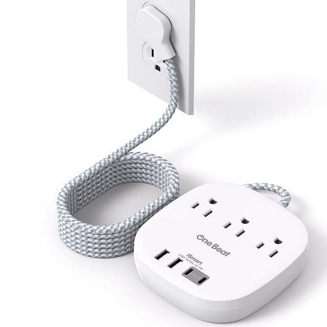 10Ft Flat Plug Power Strip, Ultra Thin Flat Extension Cord - 3 Outlets 4 USB Ports (2 USB C) Desktop Charging Station, Cruise Ship Power Strip with No Surge Protection for Travel, Dorm Room Essentials
