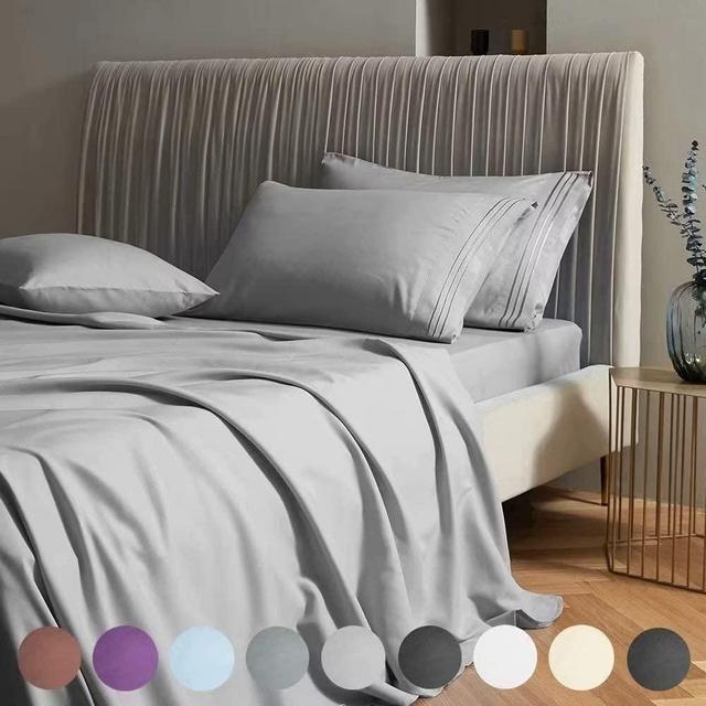 SAKIAO King Size Bed Sheets Set - Brushed Microfiber 1900 Thread Count Percale - 16" Deep Pocket Egyptian Sheets Beautiful- 4 Piece (Gray, King)