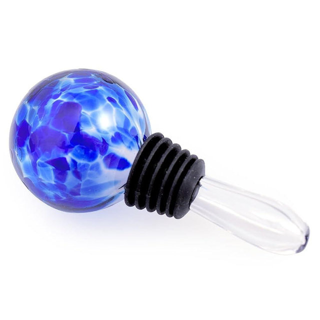 American Blown Glass Wine Bottle Stopper with Graduated Silicone Gasket, Blueberry Color