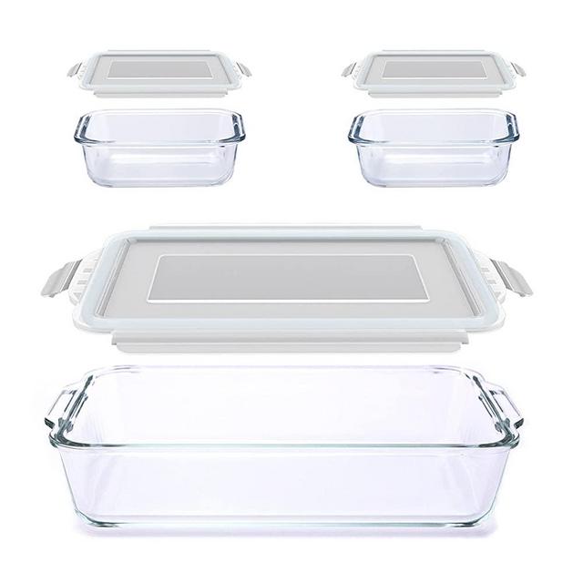 Luvan 3 Pack Glass Baking Dishes Set Includes 1pc Rectangular Glass Bakeware and 2pcs Food Storage Containers with Lids, Easy Grab, Leak-proof and Stackable for Easy Storage (74oz，12oz)