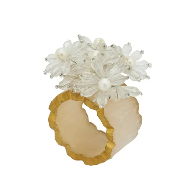 Saro Lifestyle Beaded Petal Delight Resin Napkin Ring , Clear
