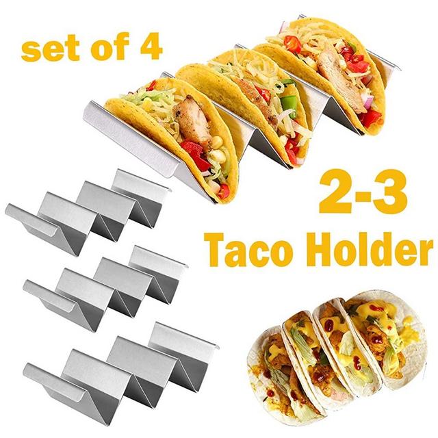 Taco Holder, Taco Rack Holders,Good Taco Shell Holder Stand on Table with Handle, Hold 2 or 3 Hard or Soft Shell Tacos, Safe for Baking taco Truck Tray- Set of 4