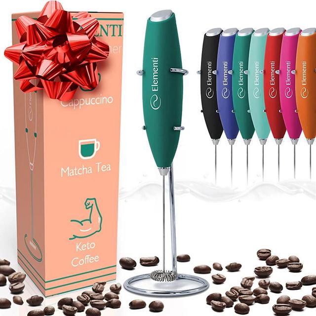 Elementi Milk Frother Handheld Electric Matcha Whisk (Emerald Green), Electric Milk Frother for Coffee Frother Electric Handheld Drink Mixer, Hand Frother Milk Foamer, Foam Maker for Coffee Stirrer