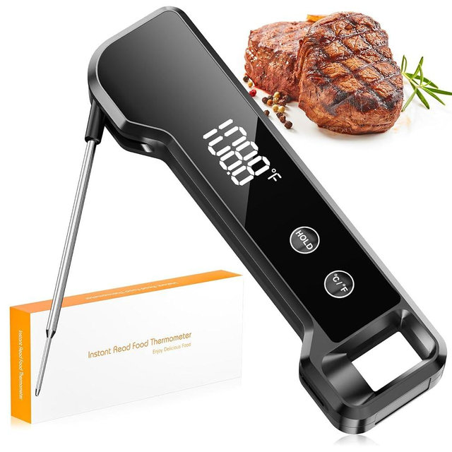 Digital Meat Thermometer with ±0.5℉ Precision, Fast Reading Waterproof Food Thermometer for Grilling and Cooking, Easy to Use, LCD Display, Kitchen Gadgets BBQ Accessories