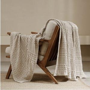 PHF 100% Cotton Waffle Weave Throw Blanket, Soft Lightweight Breathable Cozy Throws for Couch Bed Sofa, Luxury Aesthetic Blanket Gift for Home Decor & Office, 50"x60", Light Taupe/Oatmeal