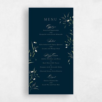 Deepest Teal, Black Wedding Menu - Pero