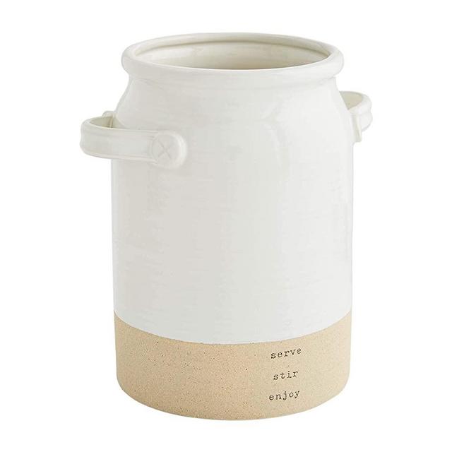 Mud Pie Utensil Holder, 7" x 5" dia, White Glazed/Stoneware