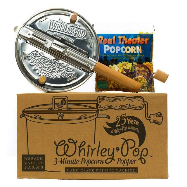 Whirley-Pop Popcorn Popper Kit - Metal Gear - Stainless Steel - 1 Real Theater All Inclusive Popping Kit