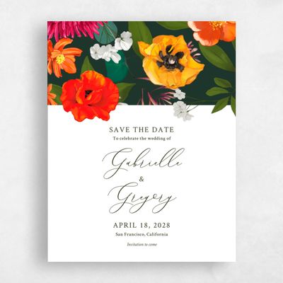 Dark Forest, Green Wedding Save the Date - Blossom Portrait