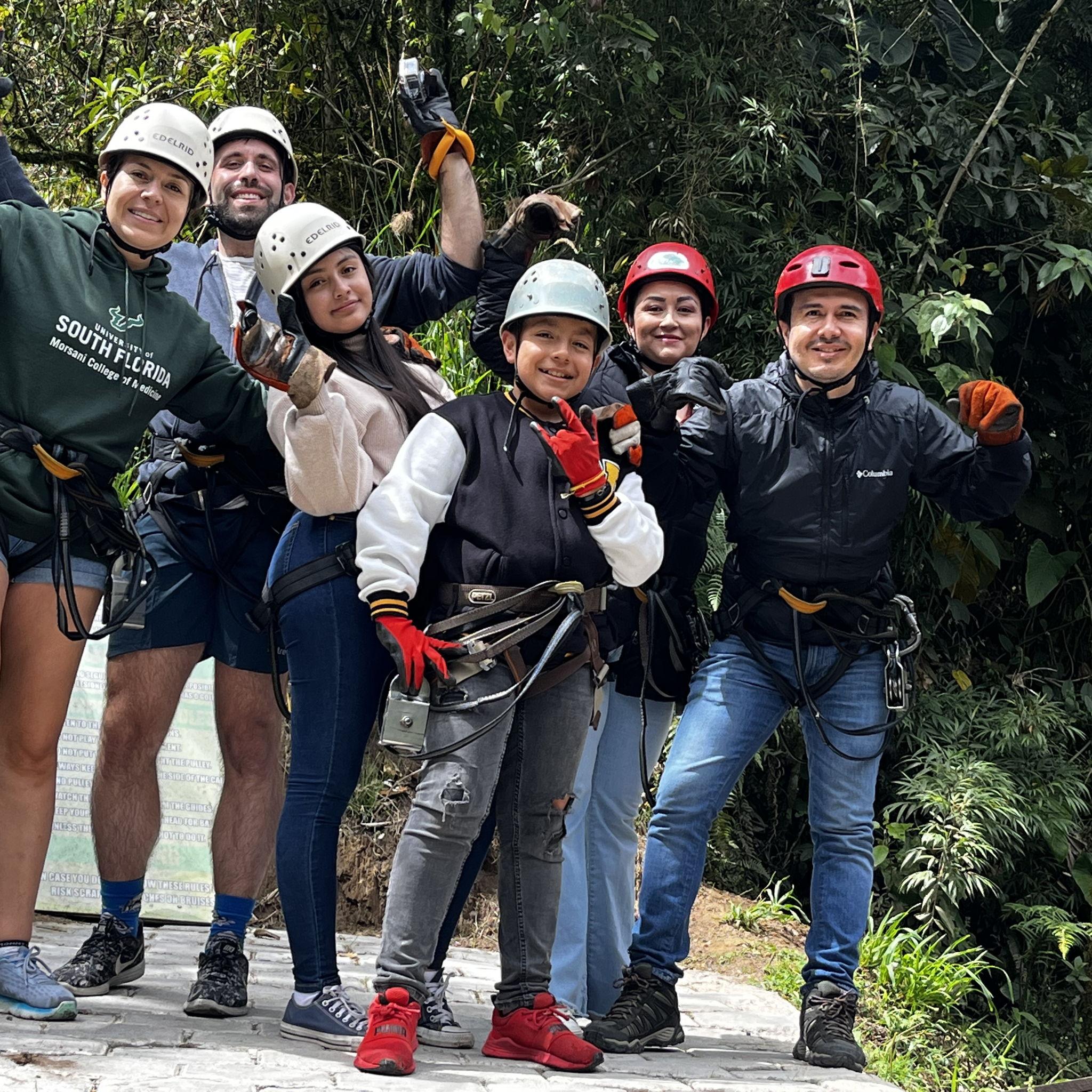 Baños de Agua Santa - The Hurtados all set for their zip line adventure, ready to fly over the mountains and enjoy one of the most exciting activities in town.