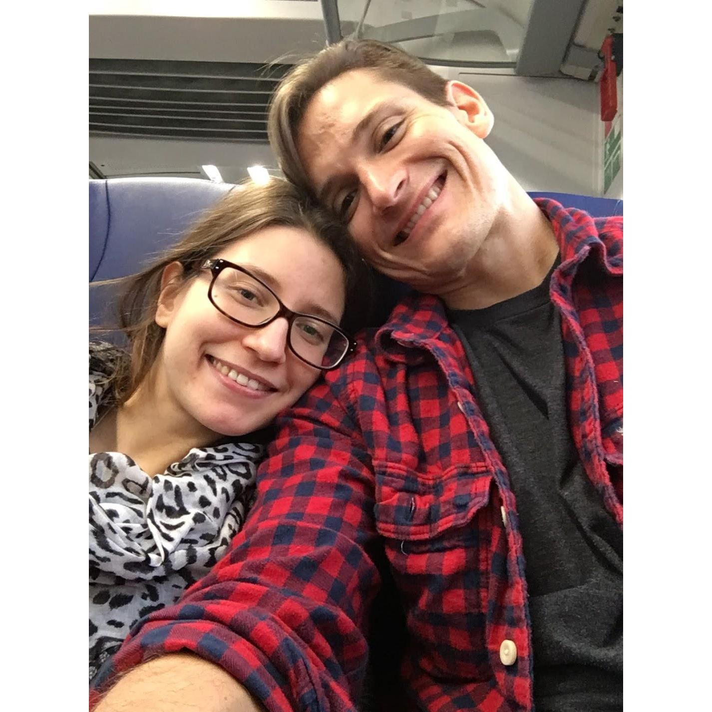 We also love traveling together! This must have been the best train ride of my life - the day of our first kiss!