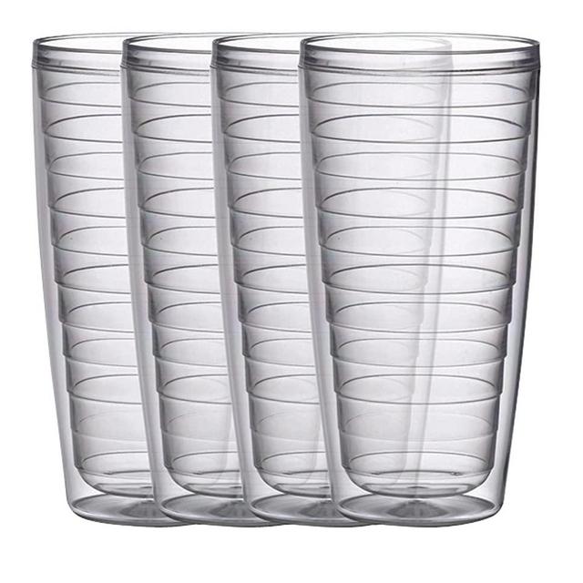 Boston Warehouse Insulated Plastic Tumblers, 24-Ounce, Set of 4, Clear Collection