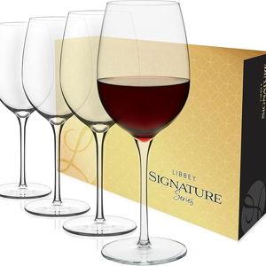 Libbey Signature Kentfield All Purpose Wine Glasses Set of 4, Red and White Long Stem Wine Glasses, Curvature Wine Glass Gift Set for All Occasions