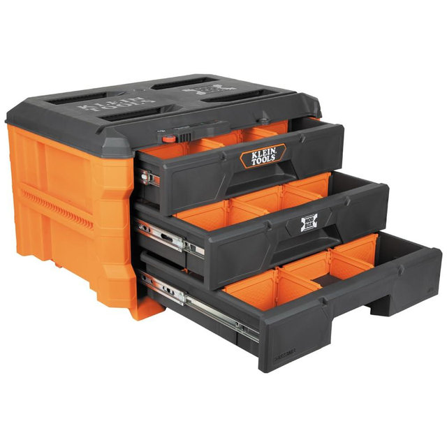 Klein Tools 54823MB MODbox 3-Drawer Toolbox, Modular Tool Storage System, Heavy-Duty Ball Bearing Slides, 24 Dividers, 50-Pound Capacity