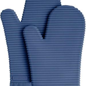 KITCHENAID Ribbed Soft Silicone Oven Mitt 2-Pack Set, 7.5"x13", Blue Willow