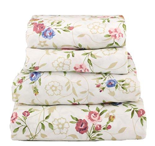 jaycorner 2000 Series Super Soft Egyptian Comfort 4pcs Sheet Set Small Pink Blue Flower Floral (Queen)