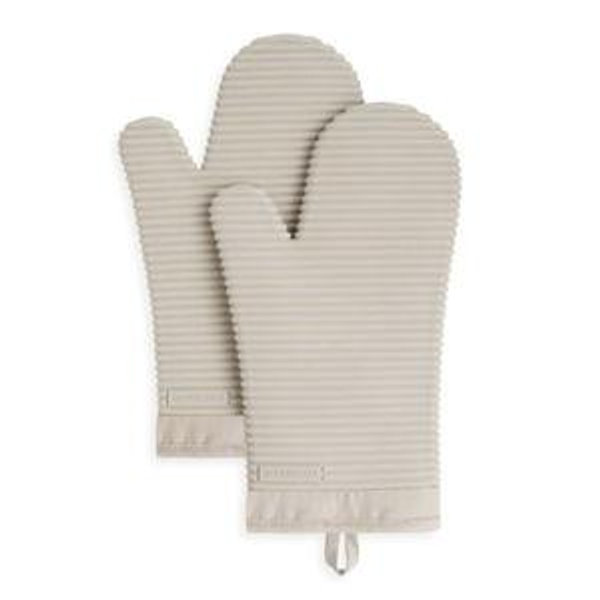 KITCHENAID Ribbed Soft Silicone Oven Mitt 2-Pack Set, 7.5"x13", Milkshake