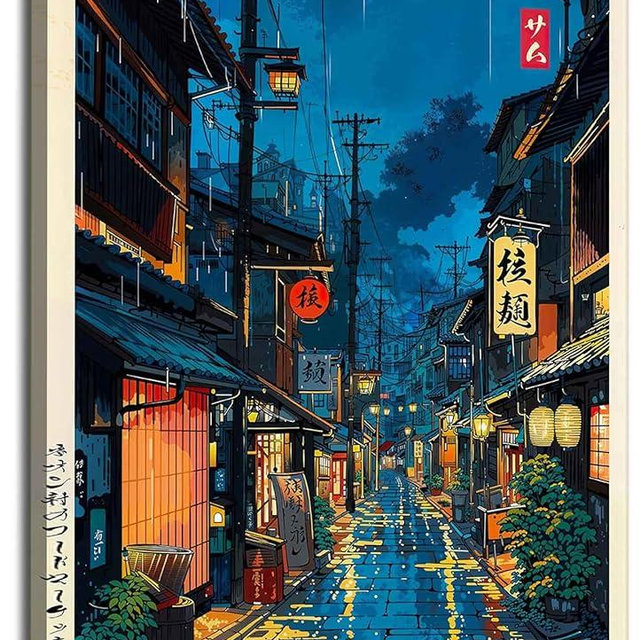 Tokyo Tea House Canvas Wall Art Japanese City Street Coffee Decor painting Pictures Ukiyo-e Illustration Anime Posters Prints for living room Bathroom Bedroom Office Hallway Home Decoration