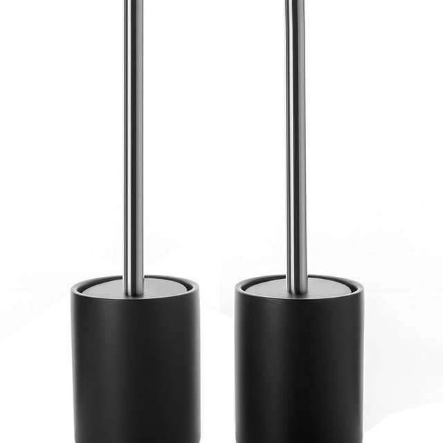 Viosuniu Ceramic Toilet Brush & Holder Set - Freestanding Deep-Cleaning Toilet Bowl Cleaner Brush, Stainless Steel Handle, Small & Sturdy for Storage, Easy to Clean, Non-Scratching, Rust-proof (Set/2)