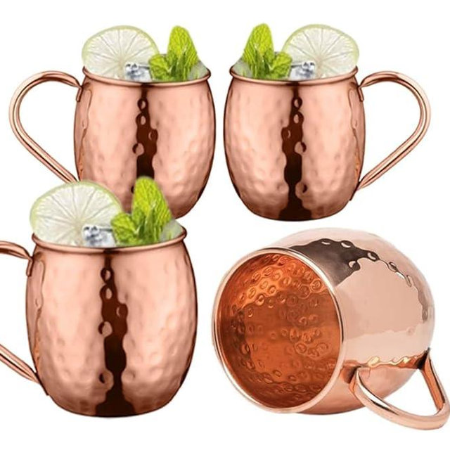 BOLD & DIVINE Authentic Moscow Mule Coper Mugs | Set of 4-100% Pure Coper Mugs 16 oz - Premium Moscow Mule Copper Cups Set of 4 - Solid Copper Cups Perfect Premium Gift