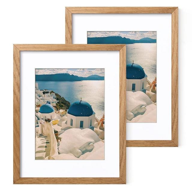 Axeman 8.5x11 Picture Frame with Mat for 6x8, Solid Oak Wood Diploma Frame with Tempered Glass, Natural Wood 8.5''x11'' Certificate Document Frame with Wall Hook Included, Set of 2, Natural