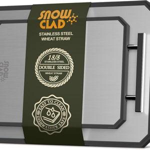 SNOWCLAD Stainless Steel Cutting Board,Double Sided Steel Cutting Board Set for kitchen,Stainless Steel/Wheat straw pp Large Cutting Board for meat,Dishwasher Safe,16 * 11+12 * 8.3 Inch