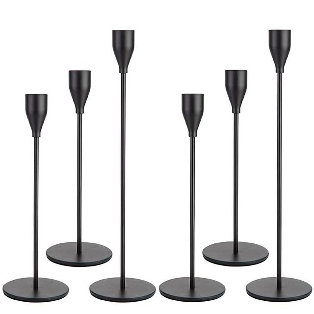 Oatnauxil Matte Black Candle Holders Black Candlestick Holders Metal Candle Holder for Wedding, Dinning, Party, Home Decor, Anniversary, Fits 3/4 inch Thick Candle&Led Candles (Set of 6 Pcs)