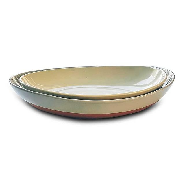 Mora Ceramic Large Serving Bowls- Set of 2 Oval Platters for Entertaining. Modern Kitchen Dishes for Dinner, Fruit, Salad, Turkey, etc. Oven, Dishwasher Safe, 55 / 35 oz, 13.5" / 11.8" - Neutrals