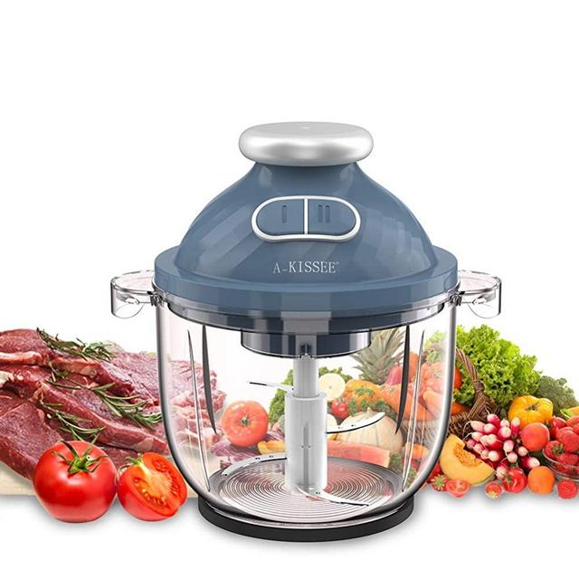 Electric Food Chopper,A-KISSEE 2.3L Food Processor 300W Meat Grinder with 8-Cup Glass Bowl for Meat,Vegetables,Fruits and Nuts,Fast & Slow 2 Speeds,4 Sharp Blades,BPA-Free (blue)