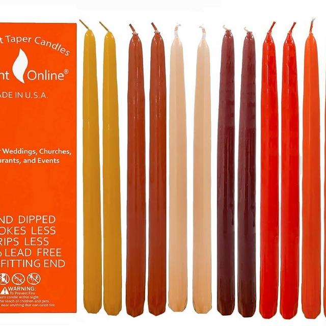 D'light Online Elegant Seasonal Fall Taper Candles Premium Quality - Unscented, Hand-Dipped, Dripless and Smokeless - Set of 12 (10 Inch, Autumn Foliage)