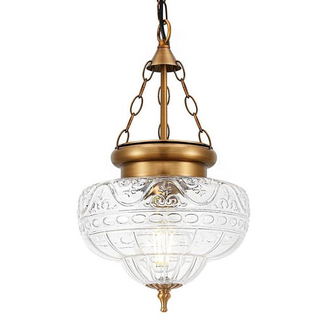 OIYIO Vintage Pendant Light - Bronze Gold Pendant Lights Kitchen Island with Floral Glass, Brass Penant Lighting Fixtures with Adjustable Hanging Chain for Kitchen, Dining Room, Entryway