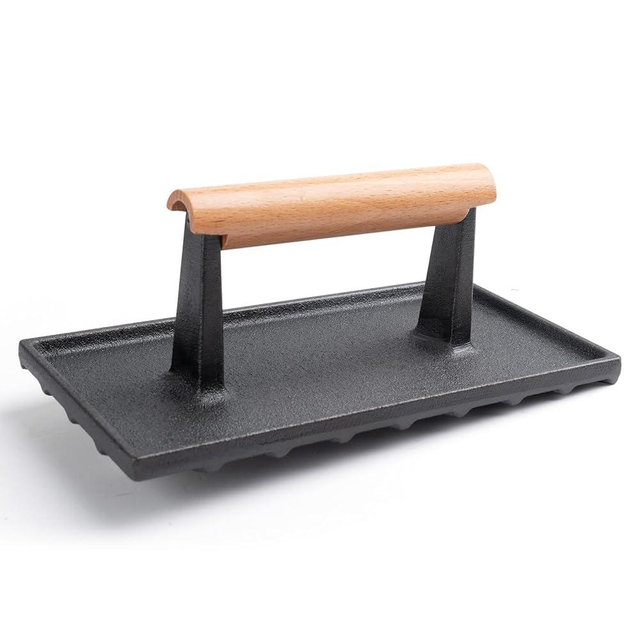SHINESTAR Bacon Press, 8" × 4" Cast Iron Grill Press for Blackstone Griddle, Ideal for Bacon, Burger, Panini, Pre-Seasoned, Indoor and Outdoor Cooking, Rectangle