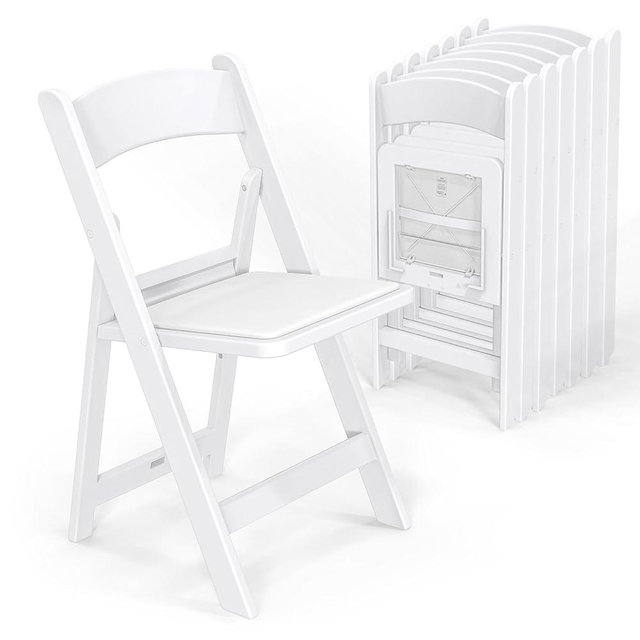 VINGLI Resin Folding Chairs with Cushion, Foldable Plastic Chair with Comfortable Padded Seats, Perfect for Event Party Indoor Outdoor, White, 8 PC