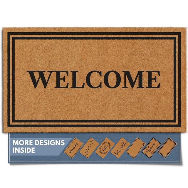 Barnyard Designs Natural Coco Coir Heavy Duty Backing Doormat - Large Cute Non-Slip Front Door Welcome Mat for Outside Entrance or Porch Entry, 17x30, Brown (Welcome)