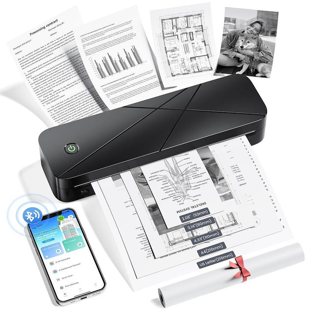 TATTMUSE Portable Printers Wireless for Travel, Inkless Printer for Phone & Laptop, Thermal Bluetooth Small Compact Mobile Format Plotter Printer for Home Use, Support 8.5" X 11" US Letter & A4 Size
