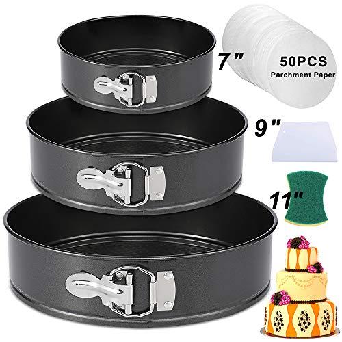 Springform Pan Set,3pcs 7"9"11" Nonstick Leakproof Round Cake Pan Set,Wedding Cake Pans,Spring Form Pan,Springform Baking Pan,Cheesecake Pan,Spring Pan with Removable Bottom and 50pcs Parchment Paper