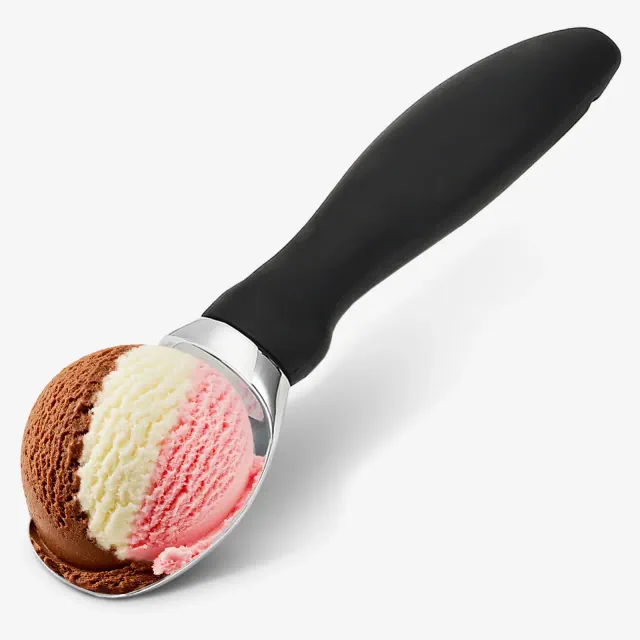 Cheer Collection Solid Stainless Steel Ice Cream Scoop with Soft Grip Handle Black