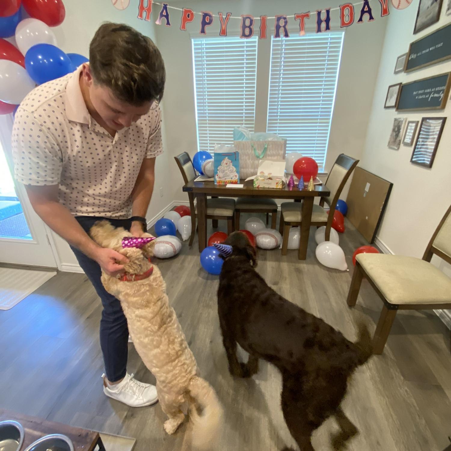 Garrett's birthday celebration with the pups! We love to decorate and celebrate for each other.