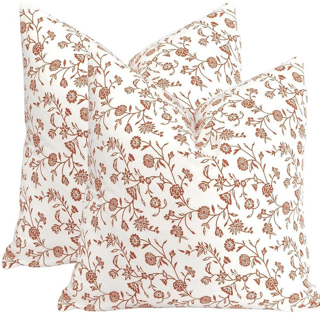 Floral Pillow Covers Vintage Flower Cushion Covers Rustic Grand Millennial Style Pillow Cases for Throw Pillows Home Decor for Sofa Couch Bed 18”x18” Set of 2 Cream White & Brown Botanical Design