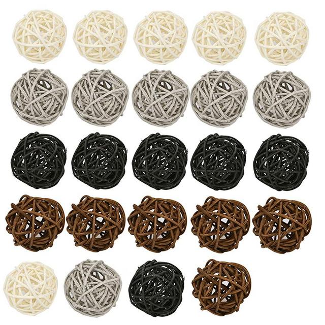 InDrah Wicker Rattan Ball, 24-Pack Decorative Balls for Bowls, Vase Fillers, Coffee Table Decor, Wedding Party Decoration