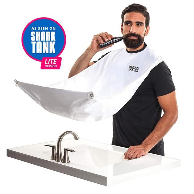 BEARD KING - The Official Beard Bib - Hair Clippings Catcher & Grooming Cape Apron - “As Seen on Shark Tank” - White (Lite Version)