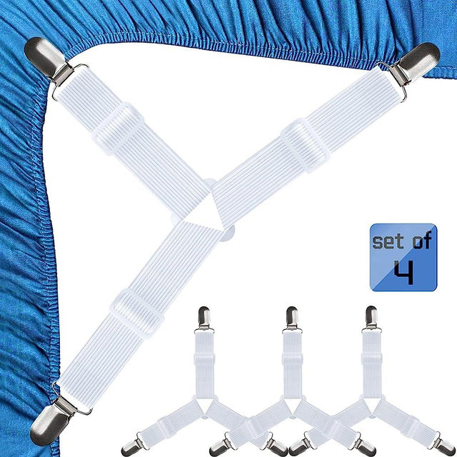 JBYAMUS Bed Sheet Straps, Easy to Install Bed Sheet Clips, Fitted Sheet Clips Sheet Straps, Say Goodbye to The Messy Sheets (White-4 Pcs)