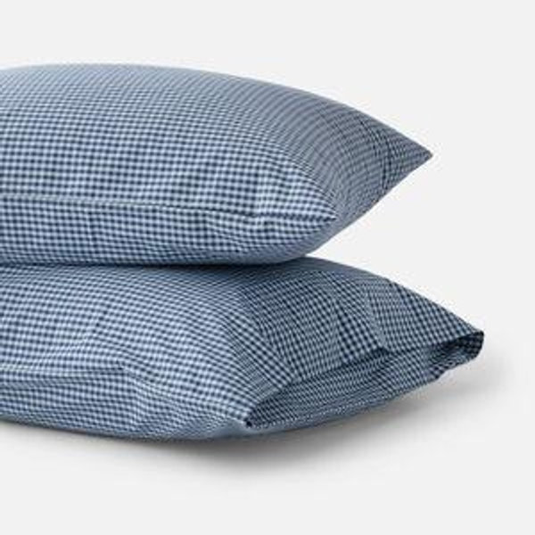 Gingham Percale Pillow Case, Set of 2 (Navy)