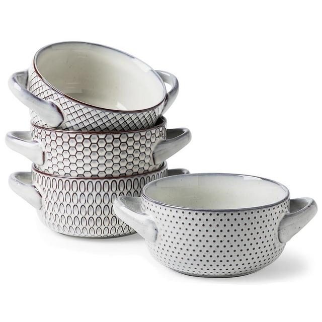MONITO Soup Bowls with Handles, 28 oz French Onion Soup Bowls, Oven Safe Ceramic Soup Bowls for Cereal, Pasta, Chilli, Beef Stew, Stackable Serving Bowl Set of 4