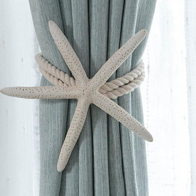 Chictie 2 Pieces Natural Starfish Curtain Tieback Rope Drapery Holdbacks Cotton Tie Band Room Décor Nordic Bedroom Decorations