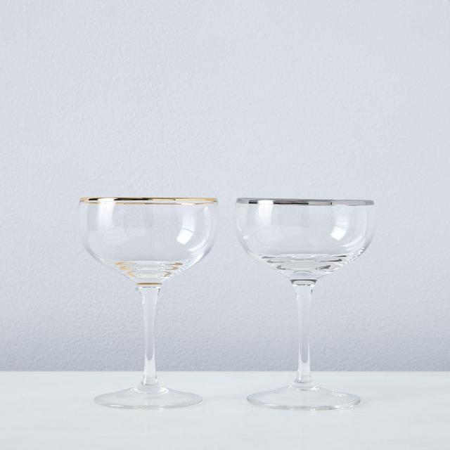 Metallic Rimmed Champagne Coupes (Set of 6)