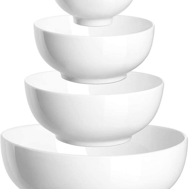 DOWAN Serving Bowl Ceramic, White Mixing Nesting Bowl, 86/36/24/8.5 Ounces Salad Bowls for kitchen, Mix Serving Bowl Set of 4