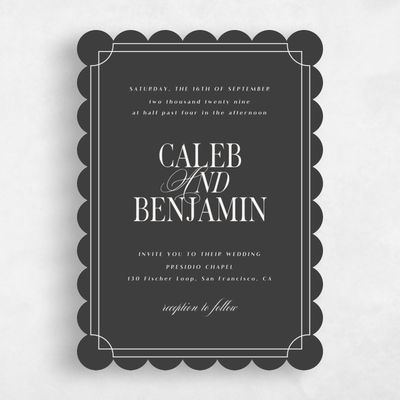 Grey Scalloped Wedding Invitation - Cato Portrait