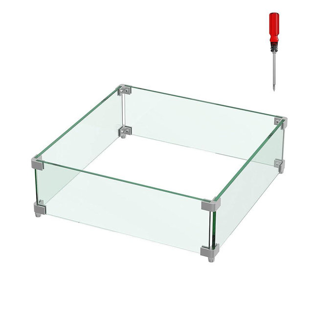 Emardom 20"x20"x6" Square Fire Pit Wind Guard, Guard for 28-32 inch Fire Pit Table, 5/16 Inch Thickness Clear Tempered Glass
