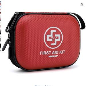 Mini First Aid Kit - 150 Piece Small Waterproof Hard Shell Medical Kit for Home, Car, Travel, Camping, Truck, Hiking, Sports, Office, Vehicle & Outdoor Emergencies- Small First Aid Medical Kit (Red)